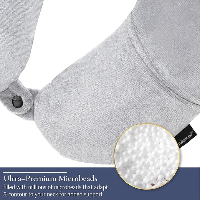 Brookstone Microbead Neck Pillow Soft Travel Pillow with Phone Pocket | Millions of Tiny Beads Flex to Your Shape for Custom Support, Dual-Sided Fleece and Cool Microfiber Sides Suit Any Season - Image 5
