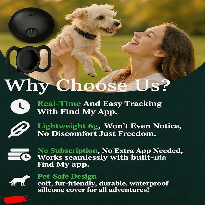 GPS Tracker for Dogs, Smart Collar with Real-Time Location - Pet Location Tracker with Holder, No Monthly Fee/No SIM Card, Works with iOS Find My【Apple MFi Certified】 ﻿, Ultra-Slim, IP68 Waterproof - Image 4