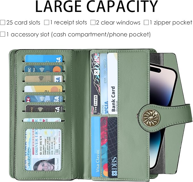 Travelambo Women's Wallet RFID Blocking Trifold Clutch Large Capacity Credit Card Holder Travel Purse - Image 3