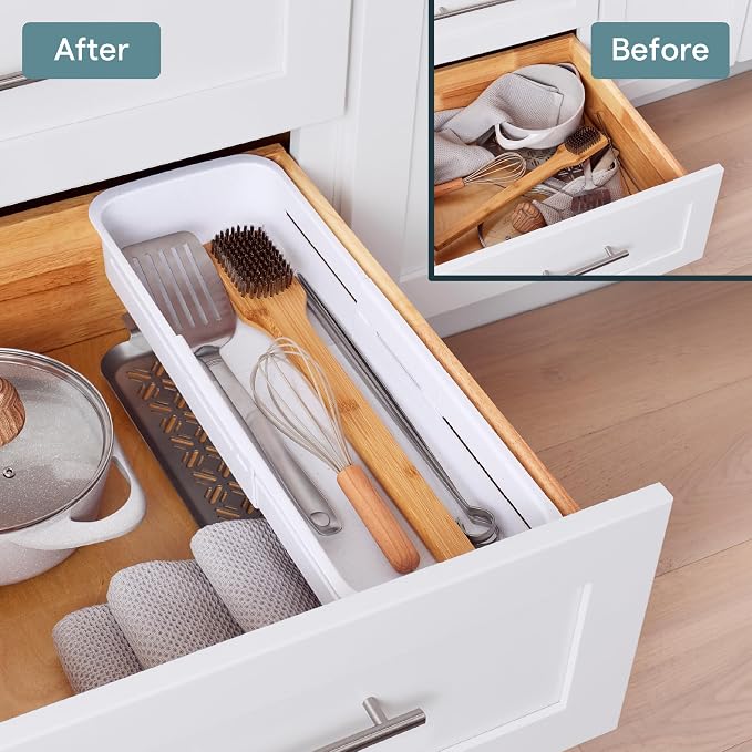 YouCopia DrawerFit® Sliding Drawer Bin, Expandable and Adjustable Kitchen Storage Organizer, Speckled White - Image 6