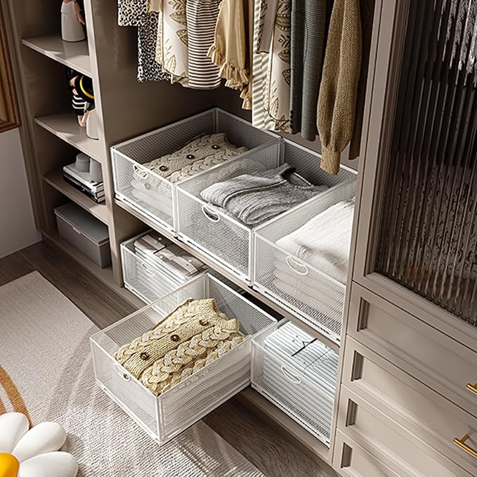 Pull Out Cabinet Organizer, No Drill Adhesive Sliding Drawers for Kitchen, Metal Mesh Wire Storage Shelf for Pantry & Under Sink, White (9.6" W x 15.7" D x 8.4" H) - Image 3