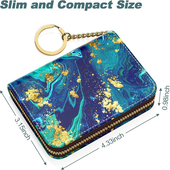 Nipichsha Women's Slim Leather RFID Wallet, Ocean Marble, 4.33 x 3.15 in | Leather Card Holder Wallet, Credit Card Wallet Organizer, Business Card Case with Zipper & Keychain, 12-Slot Compartment - Image 5