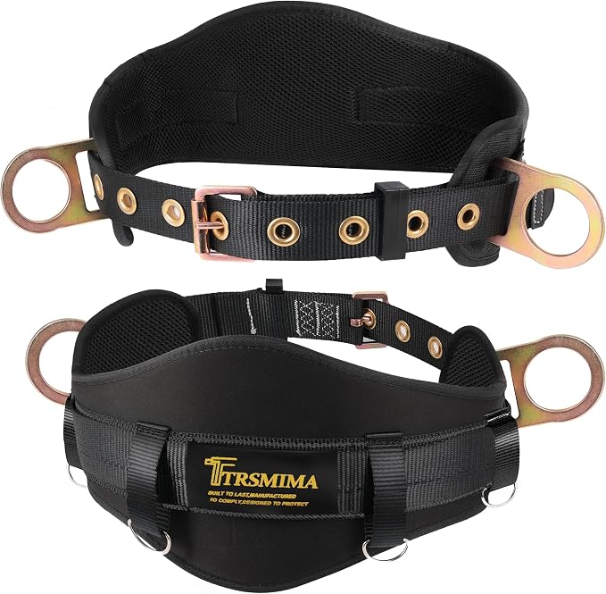 TRSMIMA Safety Harness Climbing Belt - Black Body Fall Protection Men Roof Tree Work Waist-Tongue Buckle Pad D-Ring by TRSMIMA