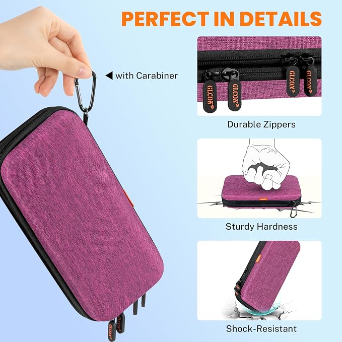 Purple Double-Layer Hard Shell Carrying Case,Travel Cable Pouch | Portable Electronic Organizer Travel Zipper Pouch,Tech Accessories Storage Bag for Charger, Adapter,Power Bank, Phone, Cable - Image 5