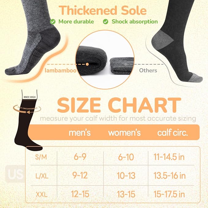 Merino Wool Compression Socks for Women & Men, 20-30 mmHg Knee High Dryarn Socks for Flying, Travel - Image 6