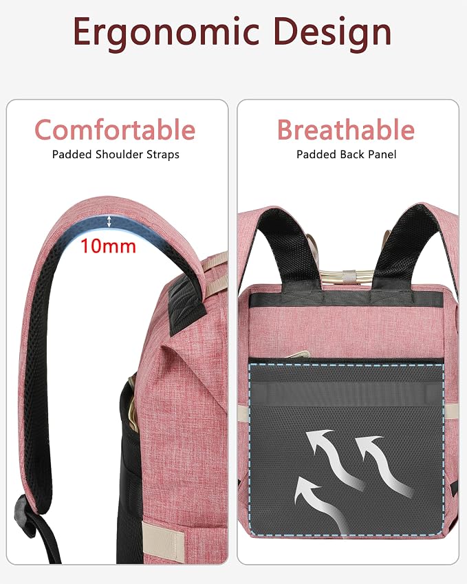 FALANKO Backpack for Women,Wide Open Work Large Student Bookbag for 15.6 Inch Laptop,Doctor Teacher Nurse College School Travel Bag,Water Resistant Laptop Bookbag Computer Back Pack Pink - Image 6
