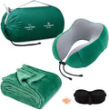 urnexttour Travel Pillow and Blanket Set Neck Pillow Airplane Foam Green | 43x60 Inch Plane Blanket, Traveling Compact Storage Bag, Eye Mask, and Earplugs for Ultimate Flight Comfort, Women and Men by Urnexttour