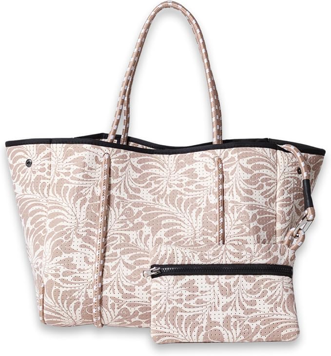 POPUPS Large Neoprene Tote Bag for Women - Everyday Designer Handbag for Travel Work and Beach with Pockets and Zipper Pouch by POPUPSBrand