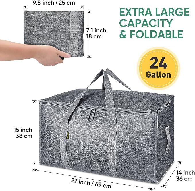 BALEINE 8-Pack Oversized Moving Bags with Reinforced Handles, Heavy-Duty Storage Tote for Clothes, Moving Supplies (Winter Grey, 8-Pack) - Image 2