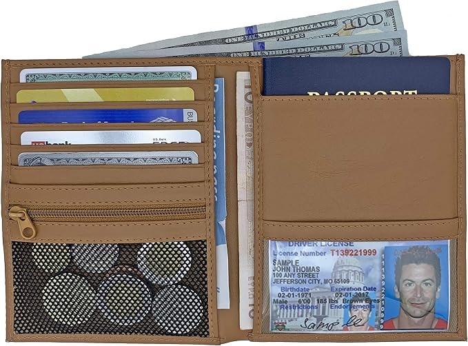 Light Brown RFID Genuine Leather Passport Wallet - Image 3