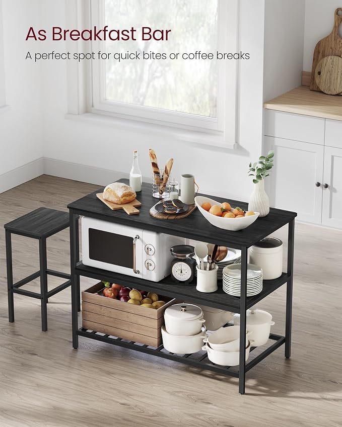 VASAGLE Kitchen Island with 3 Shelves, Storage Cabinet, Steel Structure | Kitchen Shelf with Large Wooden Worktop, 47.2 Inches Width, Gray Oak and Matte Black, BARNET Collection UKKI001B42 - Image 7