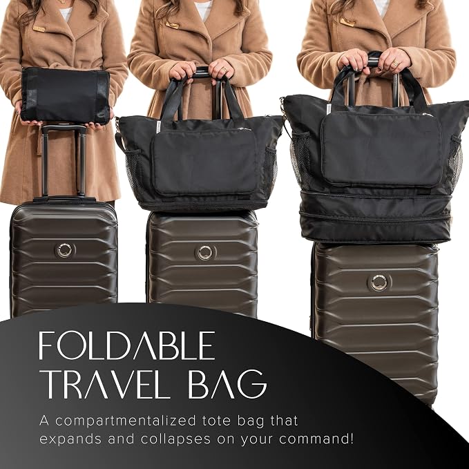 Large Travel Bag - Foldable & Expandable Carry-On Bag with Shoe Compartment, Water Bottle Pocket, Luggage Sleeve, Cosmetic Case - Image 2