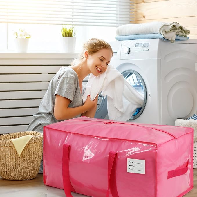 VTSVTS 4 Pack Extra Heavy Duty Large Moving Bags with Comfortable Handle & Strong Zipper,Storage Totes for Space Saving Moving Storage College Supplies Alternative to Moving Box,Pink - Image 6