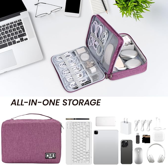 Electronic Organizer Travel Case, Double Layer Cable Organizer Bag | Double-layer design with adjustable dividers, mesh pockets and elastic loops for chargers, cables, power banks and gadgets - Image 6