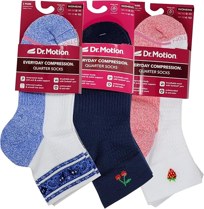Dr. Motion Compression Quarter Socks For Women With Enhanced Cushion And Breathable Arch Support 6 Pairs - Image 2