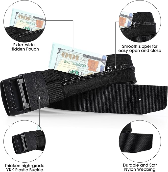 Travel Security Money Belt with Hidden Money Pocket - Cashsafe Anti-Theft Wallet Unisex Nickel free Nylon Belt by JASGOOD - Image 3