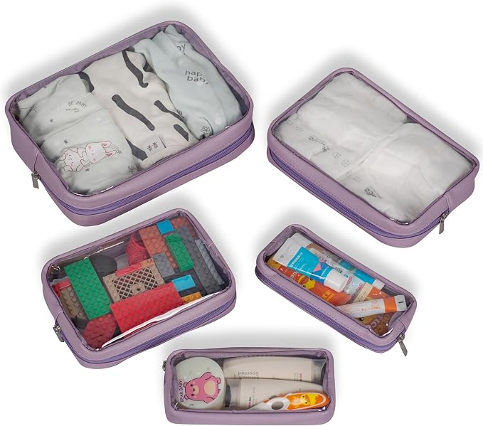 Remobia Hicol TSA Approved 5-Piece Diaper Bag Organizer Pouch Set Clear Waterproof TPU Kids Toiletry Storage Set Travel Packing Clutch Cube Bags for Baby Nursing (Purple) - Image 5