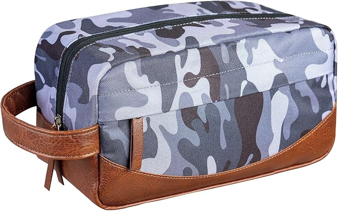 Travel Toiletry Bag for Men, Hanging Toiletry Organizer, Water Resistant Shaving Kit with Large Capacity for Travel Accessories (Camo-Gey, Medium) by Ezday