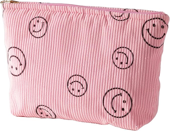 Cosmetic Bags for Women - Corduroy Cosmetic Bag Aesthetic Women Handbags Purses Smile Dots Makeup Organizer Storage Makeup Bag Girls Case Bags (Double Pink Blue) - Image 2