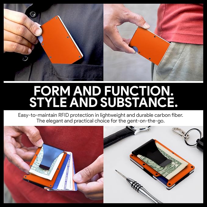 Slim Wallet for Men,RFID Blocking Minimalist Metal Wallet, Money Clip/Cash Holder, Front Pocket Aluminum Credit Card Holder, Ideal Gift for Men,Matte Orange - Image 5