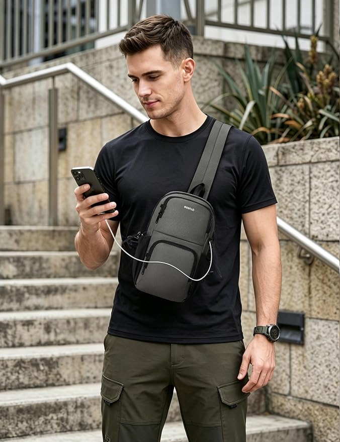 ECOHUB Crossbody Bags for Women Men, Anti-Theft RFID Blocking Sling Backpack Water Resistant Chest Shoulder Daypack, Grey - Image 8