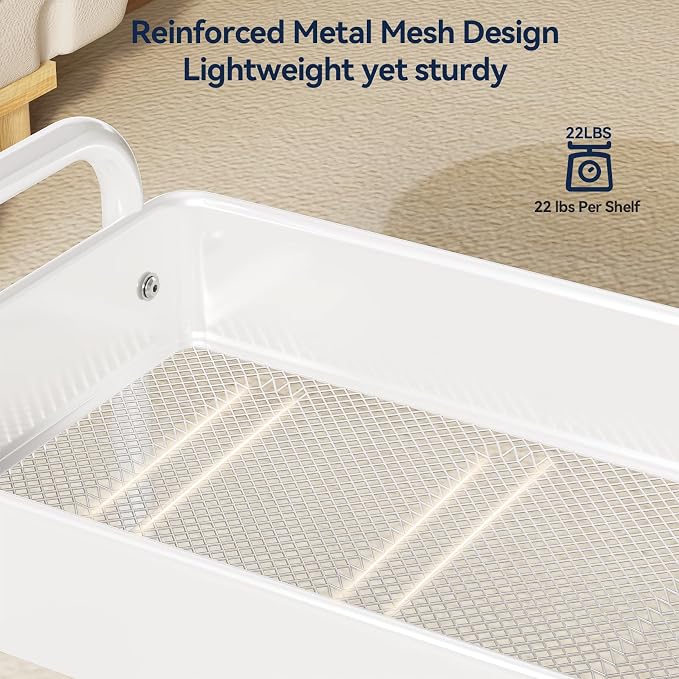 3 Tier Rolling Cart, Heavy Duty Metal Utility Cart with Wheel White | Sturdy Rolling Storage Cart With Hooks & Hanging Cups, Great For Craft, Art Workspace, Kitchen ,Snack And Office Storage - Image 7