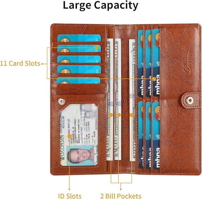 Ultra Slim Thin Leather Women Wallet RFID Blocking Credit Card Holder Bifold Long Ladies Billfold - Image 5