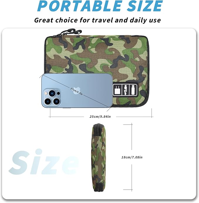 Electronics Organizer,Travel Cord Organizer Pouch,Cable Organizer Bags | Travel Electronic Accessories Storage Case for Cables, Cords, Charger, Phone (CamouflageGreen) - Image 3