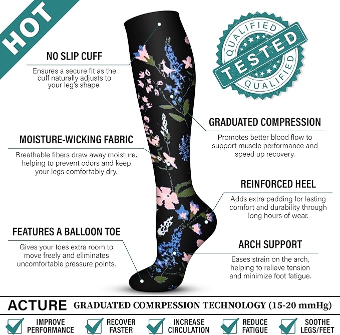 Acture 6 Pack Compression Socks for Women and Men - Knee High for Medical, Running, Nurses, Travel - Image 6