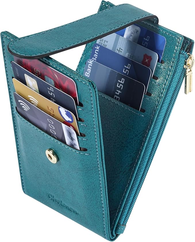 Chelmon Women's RFID Slim Card Holder Wallet | Thin Bifold Multi Card Case with Zipper Coin Pocket Purse for Women(Peacock Blue) - Image 6
