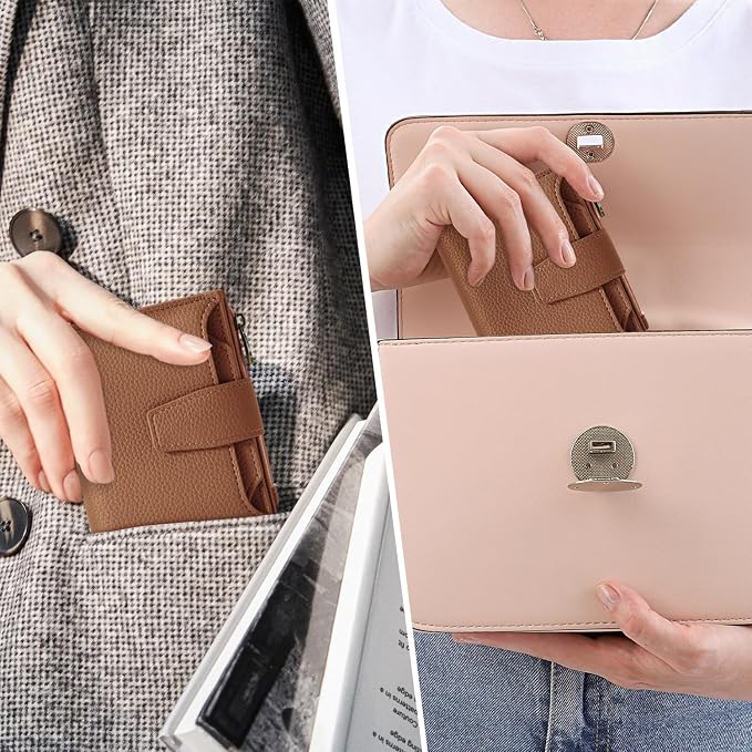 Small Wallet Women RFID Blocking Soft Leather Bifold Compact Card Holder Wallet for Women with Zipper Coin Pocket 4 ID Window - Image 8