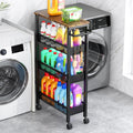 Vivihomety 4-Tier Slim Utility Rolling Laundry Cart with Wheels, Metal | Narrow 7.1" wide, Lockable wheels, wood top panel, metal frame, with handle, for laundry, bathroom, kitchen, black by EndlessStorage