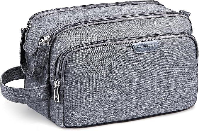 Vorspack Travel Toiletry Bag with Organized Compartment, Large, Grey | Water Resistant, Wide Opening, with Wet Pocket, Small Travel Bag for Toiletries, Grooming, Shaving, Accessories by Vorspack