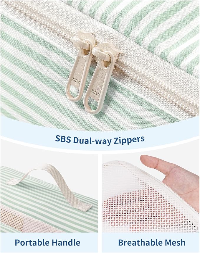 Narwey 7 Set Striped Packing Cubes for Travel Carry on Suitcase, Durable Packing Organizers Bag for Kids Women Men, Duffle Bags Backpack Travel Essentials Accessories (Mint Green Stripe) - Image 4