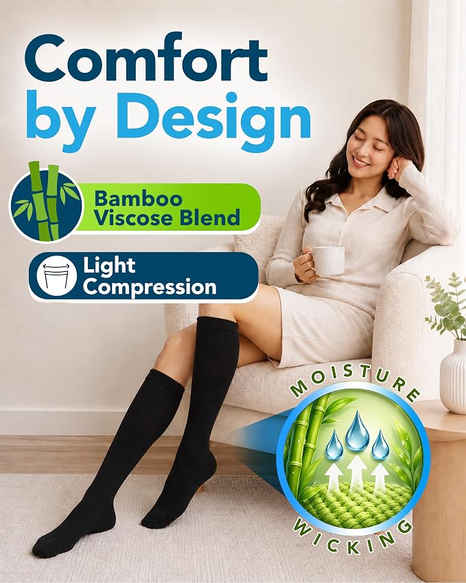Doctor's Select® Bamboo Viscose Light Compression Socks for Women & Men - 3 Pairs, 8-15 mmHg Compression Socks, Knee High - Image 2