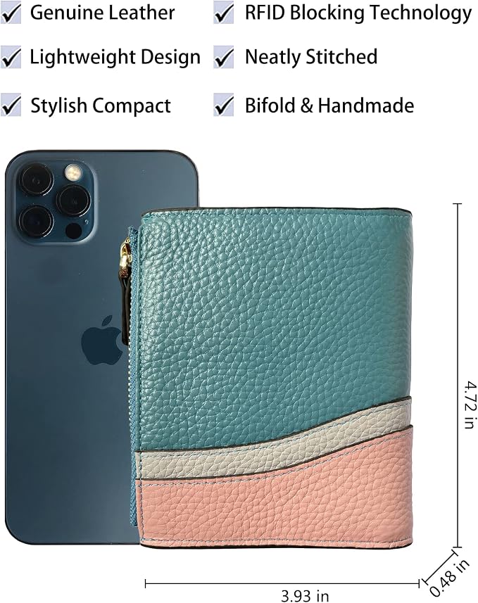 Women's RFID Blocking Leather Small Compact Bi-fold Zipper Pocket Wallet Card Case Purse with id Window - Image 4