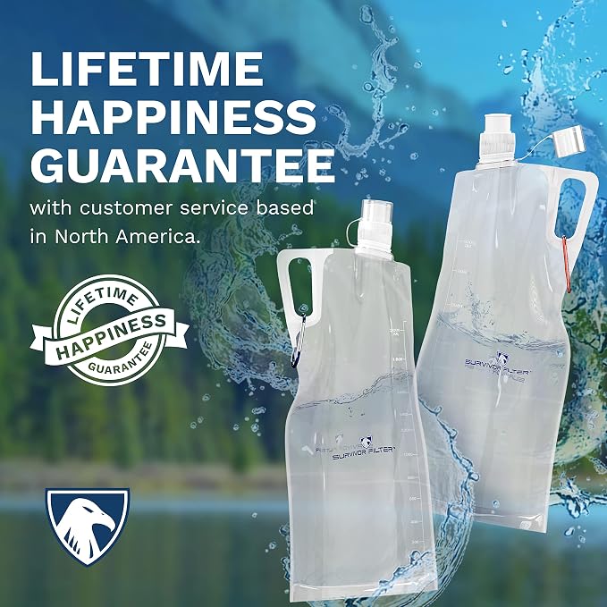 Survivor Filter Clear Collapsible Water Bottles - Travel, Hiking, Foldable, BPA-Free - 2 x - Image 6