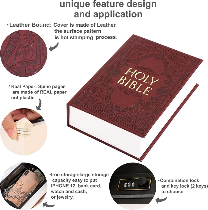 HOLY BIBLE Diversion Book Safe with Real Pages,Combination Lock Box,Secrect Hidden Money Safe 9.3''x6.1''x2.3'' - Image 4