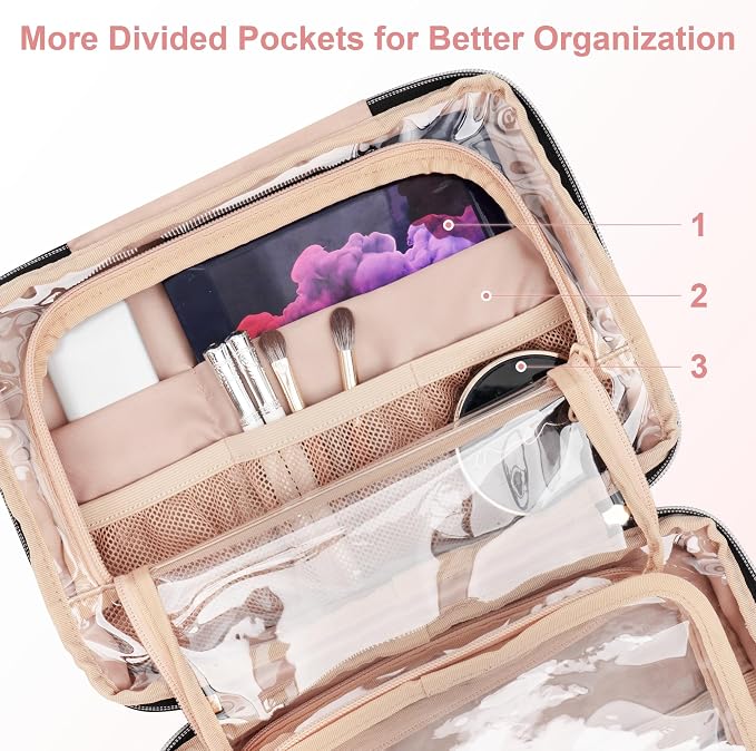 Everfun Travel Toiletry Bag with Hanging Hook and Leakproof Wet/Dry Compartments, Large Capacity Makeup Cosmetic Organizer for Women, 11x7.75x4.5 Inch, Pink - Image 3