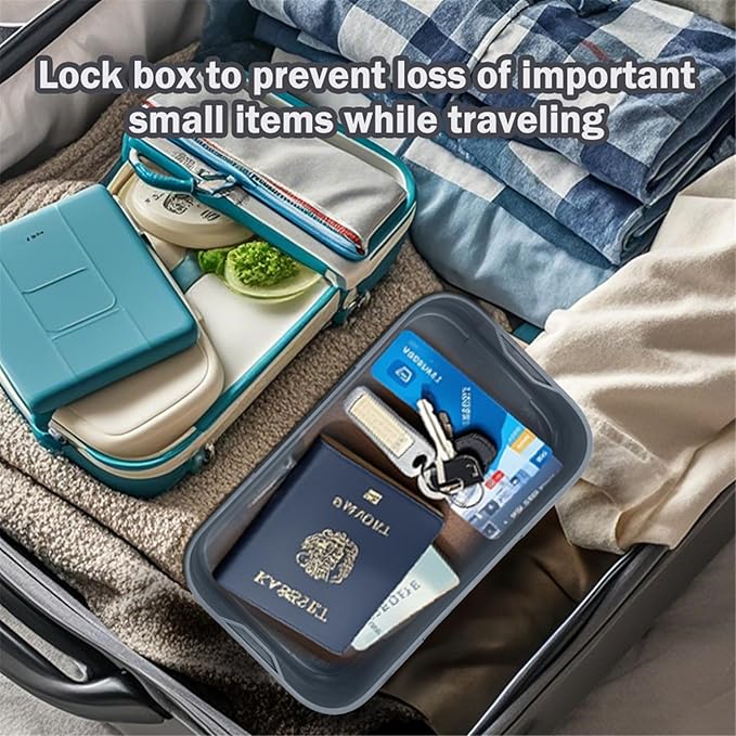 Small Lock Box, 9.25" x 5" x 3.6" Lockable Storage Safe Box for Medicine Phone for Home(Navy） - Image 9