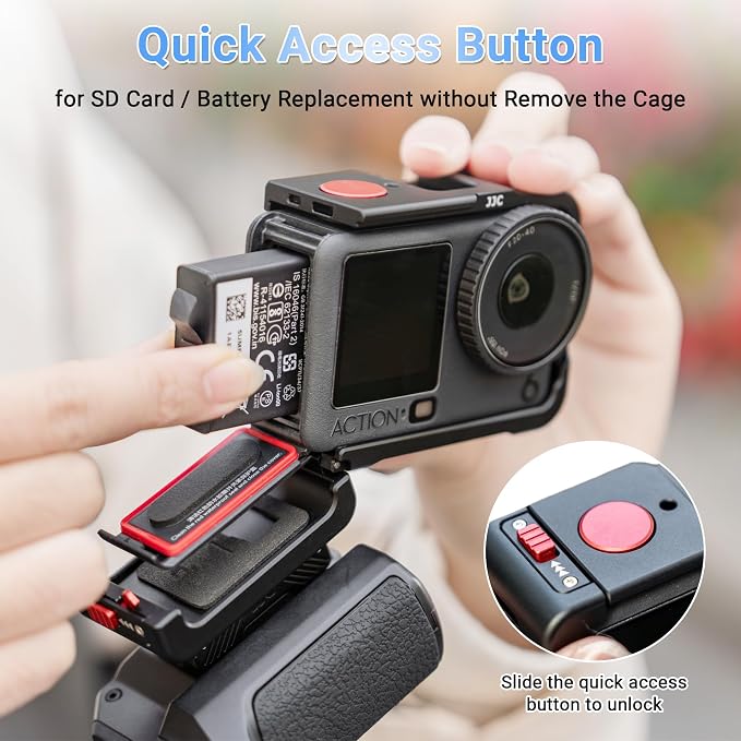 JJC Osmo Action 6 Handle Grip Kit w. Extra Battery Slot,Street Photography | Metal Cage with Quick Release Magnetic Grip & Shutter Button,Cold Shoe,Lens Cap,Lanyard,One-Stop Solution - Image 5