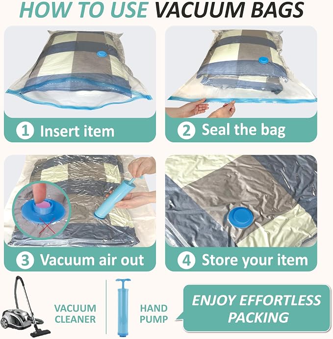 Cozy Essential Vacuum Storage Bags, 80% Compression Vacuum Seal Space Saver Plastic Packaging Bags for Clothes, Blankets, Pillow, Bedding, Comforters, Sealer Clothing Storage,12 Medium - Image 7