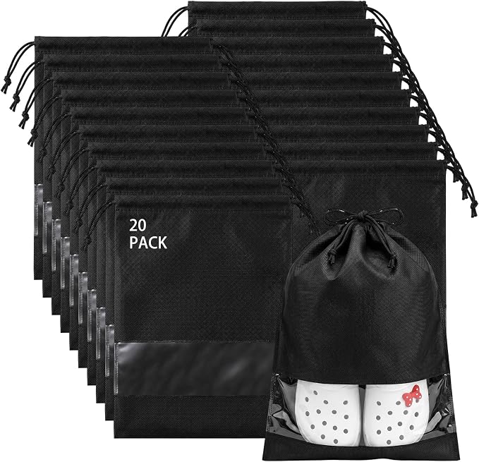 Travel Shoe Bags Non-Woven, Large Shoe Bags for Packing with Clear Window | 17.3" X 12.6" Dustproof Drawstring Travel Shoe Storage Bags Travel Essentials for Men & Women by Unknown