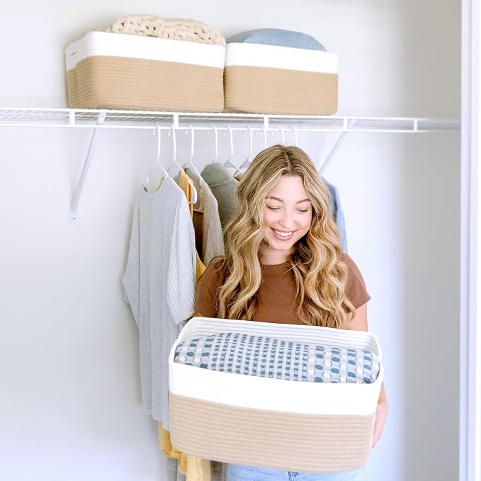 NaturalCozy Storage Baskets 16.8”x13”x7.6” Cotton Rope Woven Baskets for Organizing 3-Pack | Toy Storage Bins | Basket for Shelves, Laundry, Blanket, Clothes, Closet, Kitchen, Bathroom, Gifts - Image 9