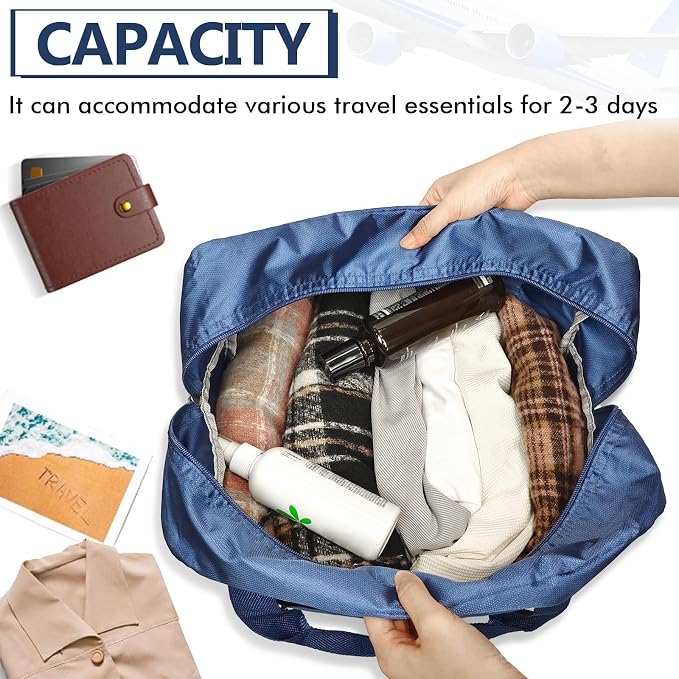 Travel Duffel Bag 2 PCS Carry on Luggage Bag Foldable Travel Tote Bag Waterproof Sports Gym Bag Lightweight Large Weekender Overnight Bag for Women and Men (Blue+Red) - Image 7