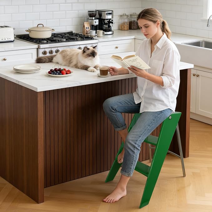 HOTEAGLE Modern Folding Chair - Multifunctional Design Doubles as Step Stool & Storage Shelf, Sturdy Engineering Plastic for Kitchen, Dining & Bistro,Green - Image 2