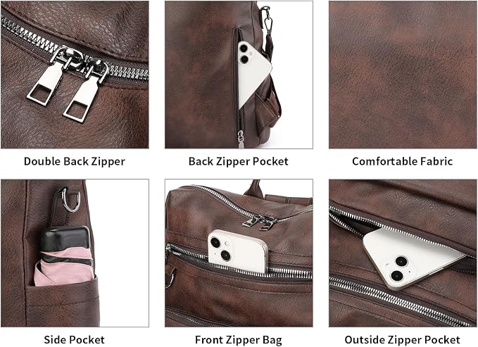 GAEKEAO Backpack Purse for Women PU Leather Anti-theft Backpack Ladies Convertible Large Travel Designer Fashion Shoulder Bag - Image 5