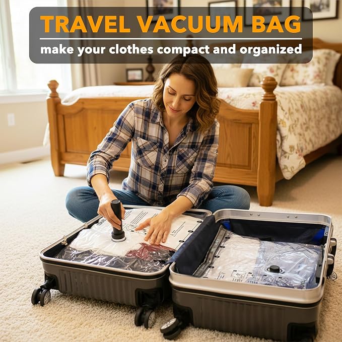 SpaceAid Travel Vacuum Bags for Luggage with Electric Pump, 18 Pack Vacuum Seal Bags for Clothing Travel, Space Saver Compression Bag for Backpack and Suitcase - Image 2
