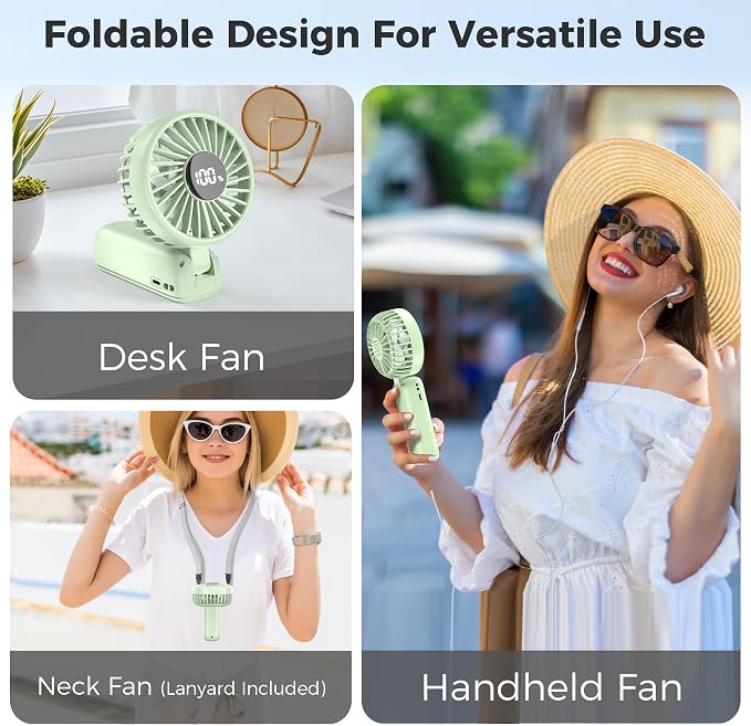 Handheld Fan Foldable, 5000mAh Rechargeable Hand Fans with Powerful Cooling, 4 Speeds, LED Display, Portable Fan for Travel,Concerts,Makeup,Lash,Outdoor Events,Gifts Women - Image 5