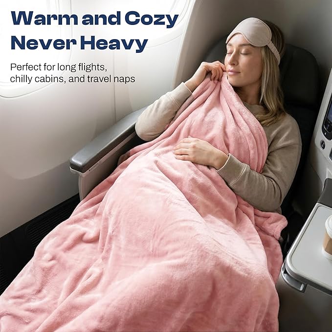 EverSnug Travel Blanket and Pillow - Premium Soft 2 in 1 Airplane Blanket with Soft Bag Pillowcase, Hand Luggage Sleeve and Backpack Clip (Light Pink) - Image 5